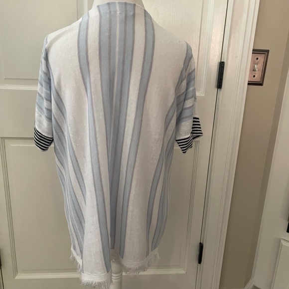 Lisa Todd Knit Short sleeve Sweater Top Light Blue Gray White Size XL - Picture 2 of 7